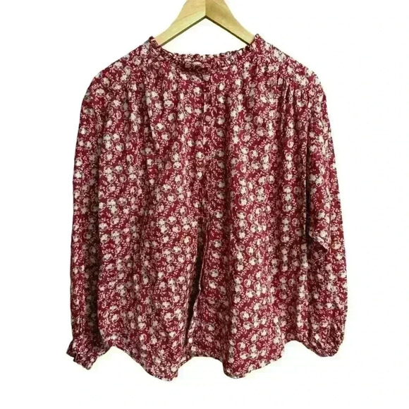 Ann Taylor Loft Long sleeve, button down, floral print, burgundy Prairie Top  M - Picture 7 of 10